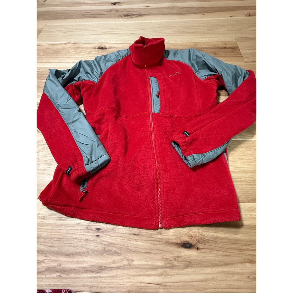 Columbia Interchange Fleece Jacket Men's L Red Gray Full Zip WM6361 Mock Neck